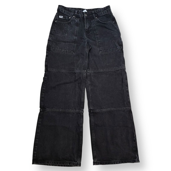 Ragged Priest Jeans Black Denim Wide Leg Panel Y2K Grunge Baggy Pants Womens 24 - Picture 1 of 9